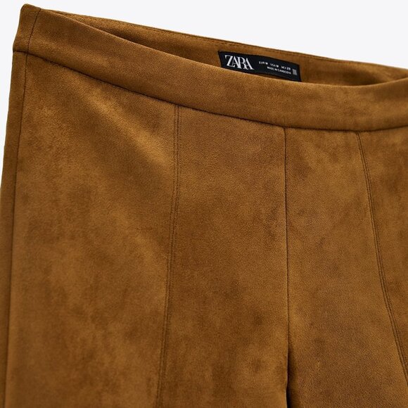 Brown Zara High-Rise Faux Suede Leggings with Side Leg Zipper (NWT) - Picture 5 of 7